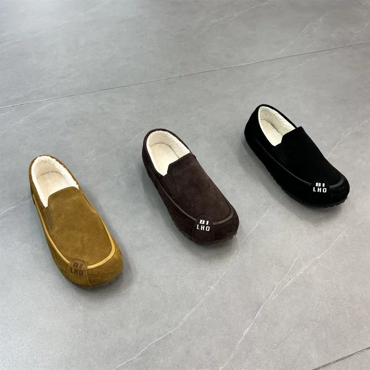 一脚蹬休闲鞋男2026秋冬季新款翻毛皮加绒保暖百搭豆豆鞋时尚男鞋