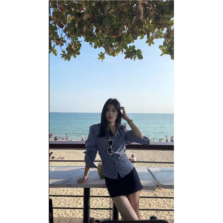 2025春季新款时尚气质简约修身显瘦条纹衬衫百搭上衣高腰半身裙女