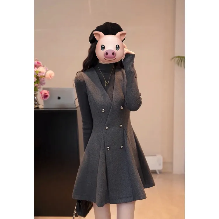 YUANLIANSU/圆脸酥【浅夏来信】法式气质打底衫+背心裙两件套女秋季