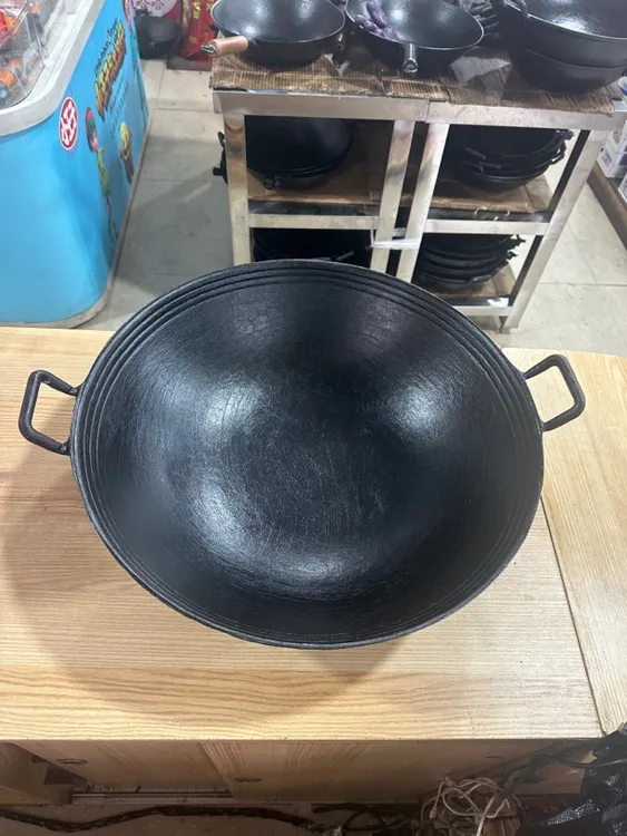 双耳圆底煤气用铁锅炒菜锅炒菜湘汇铸铁锅生铁锅龟纹生铁锅