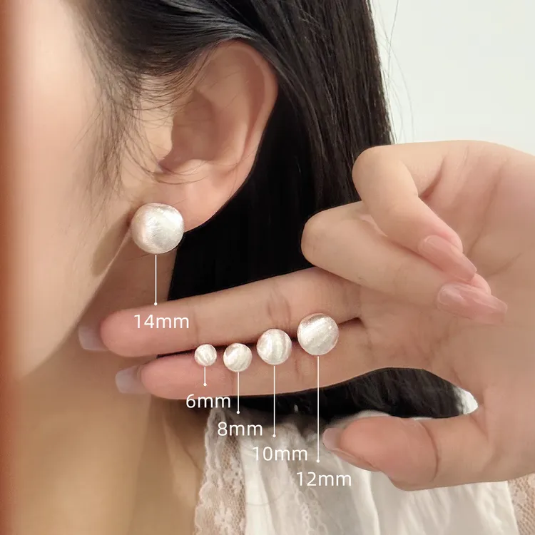 925银耳饰 拉丝圆球耳钉小众设计高级冷淡风耳环睡觉免摘银针女