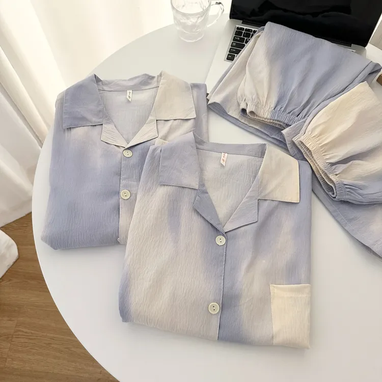 【情侣短袖青花瓷】夏天新款情侣短袖睡衣女简约男时尚家居服套装