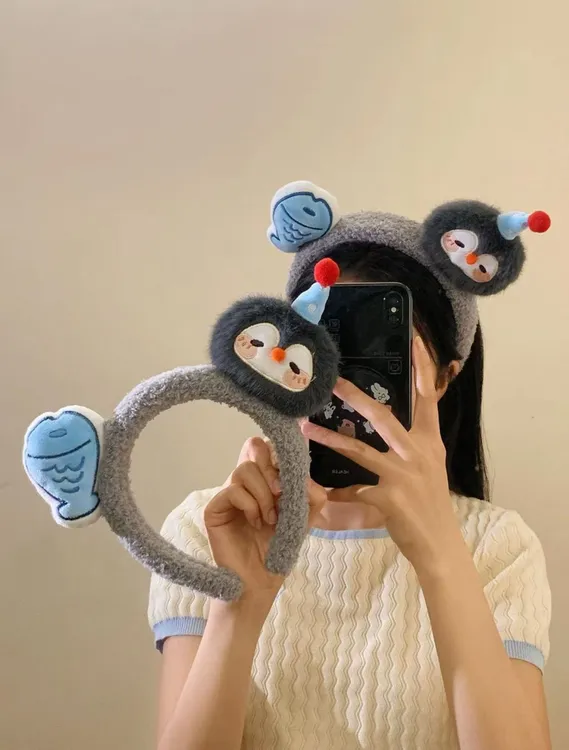 可爱创意企鹅小鱼毛绒发箍女卡通萌趣头饰发卡洗脸拍照压发头箍