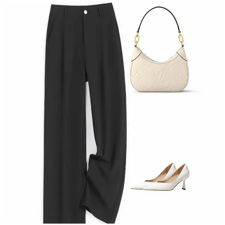 【夏季薄款】窄版西装直筒裤女高腰显瘦宽松垂感透气冰丝阔腿裤