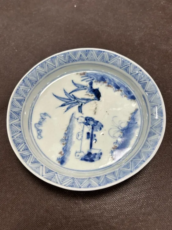 青花釉里红庭院童子图瓷器洗