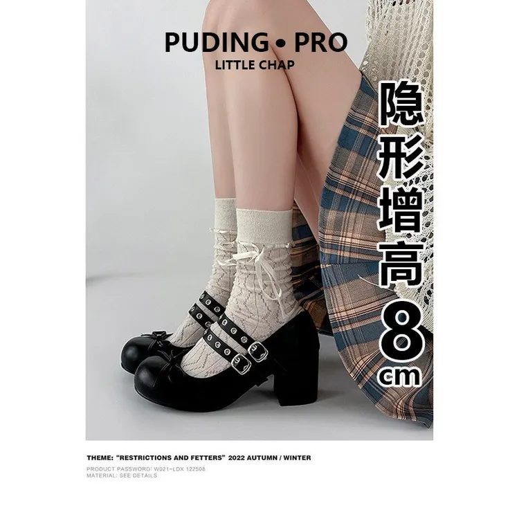 真皮版~设计感法式蝴蝶结高跟玛丽珍鞋女百搭双扣带芭蕾舞鞋单鞋