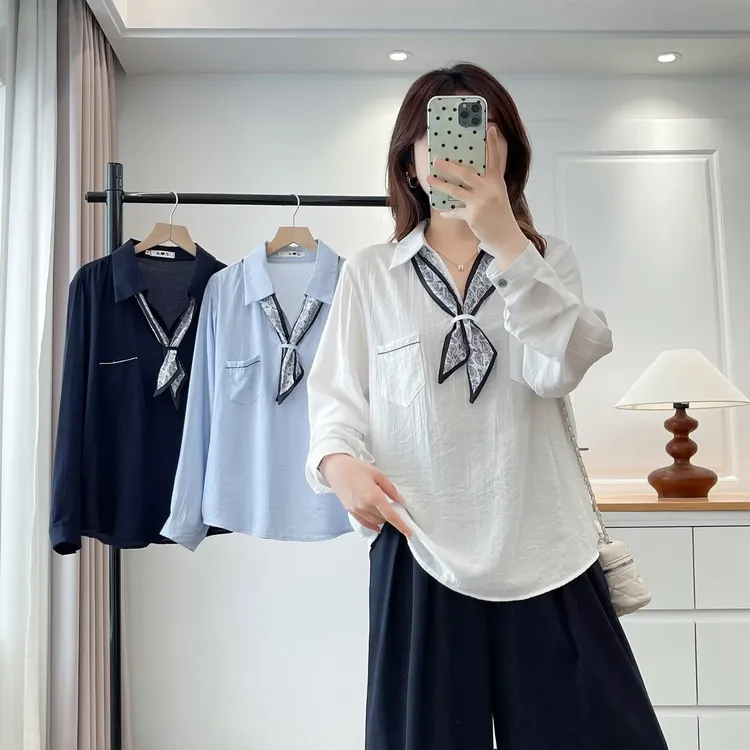 大码女装 胸110-134飘带衬衫305#