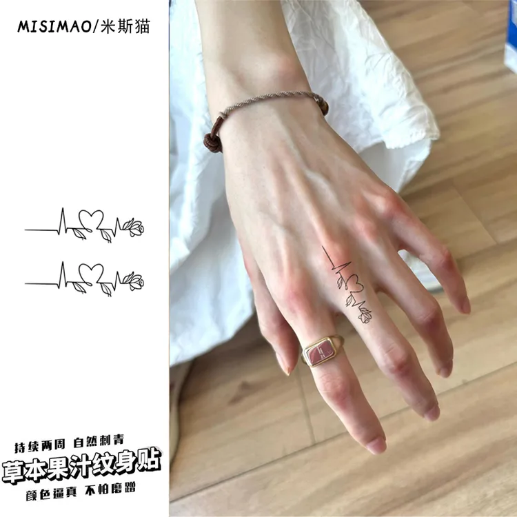 心动玫瑰草本果汁纹身贴ins风个性小众潮流防水防搓持久手指手腕