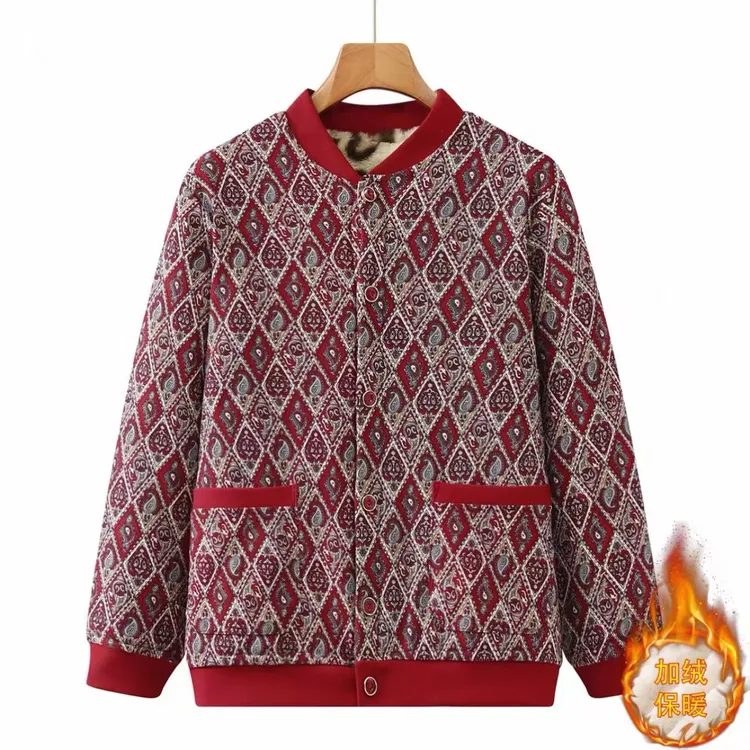 中老年女装棉衣外套妈妈加绒保暖绵羊毛棉袄奶奶秋冬新款女士棉服