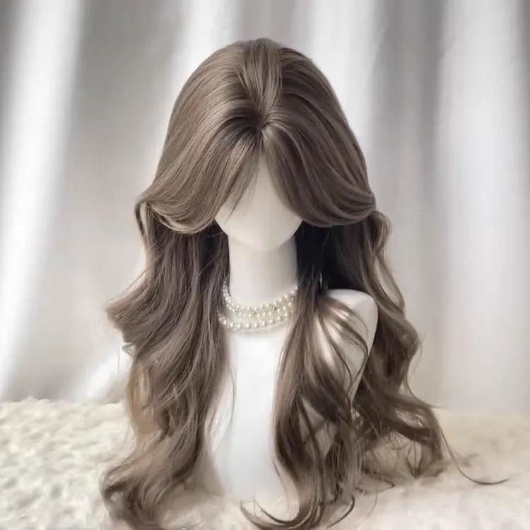 免戴发网假发女薄荷米粽中分八字刘海长卷发高颅顶头顶增发补发片