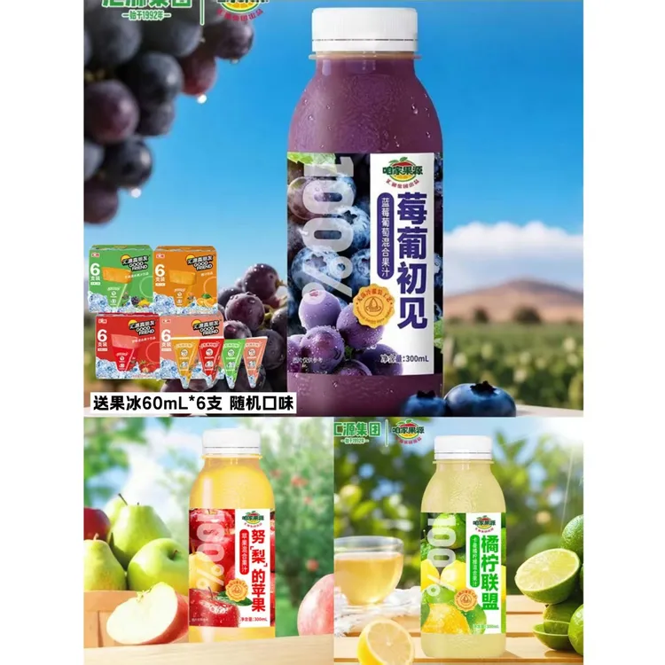 咱家果源100%青春系列三种口味300mL*9瓶 送果冰两盒