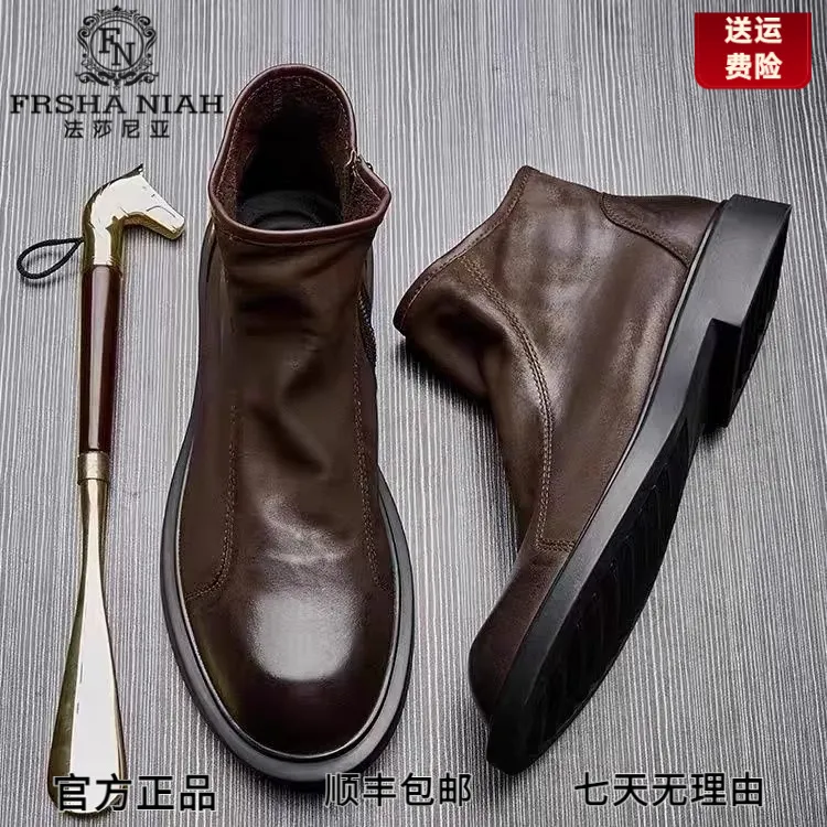 真皮马丁靴男2025秋冬加绒英伦高帮鞋磨砂皮靴中帮拉链切尔西男靴