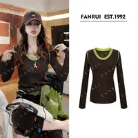 FANRUI/泛芮「不期而遇」羊毛混纺拼色线条洋气显瘦针织衫女B17742