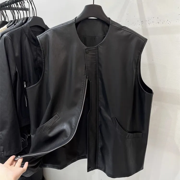 2025春季新款皮马甲女宽松休闲机车小个子柔软pu皮马夹轻奢上衣