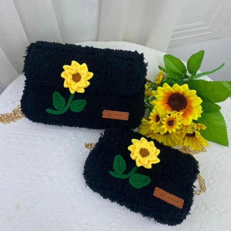 diy手工制作珊瑚绒网格包材料包向日葵装饰可爱ins斜挎包成品