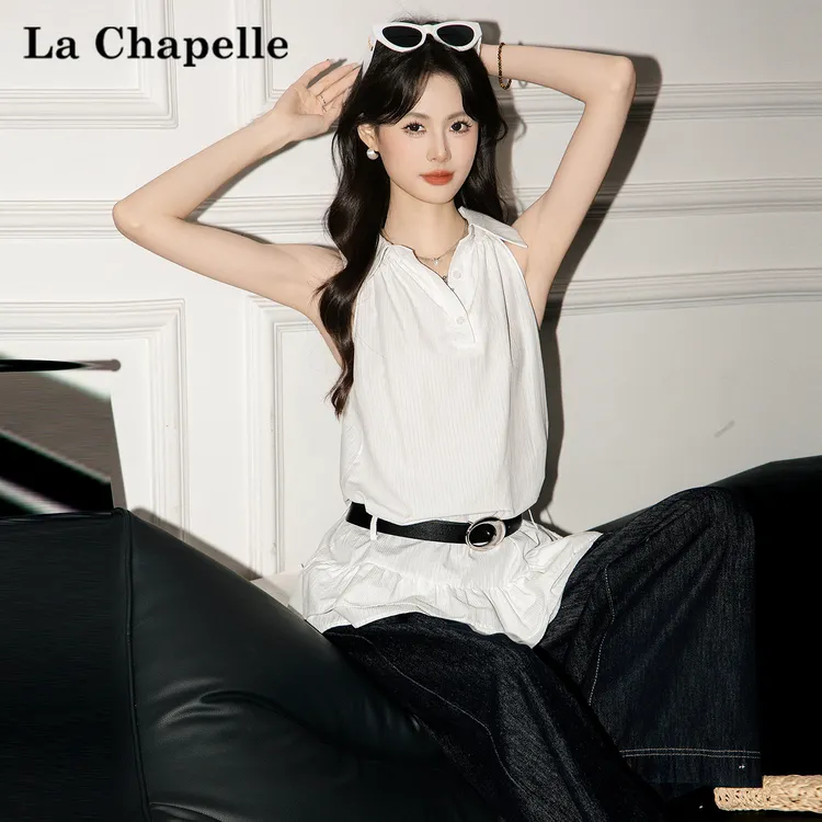 拉夏贝尔法式polo领无袖背心裙女2025夏季新款收腰显瘦外穿上衣潮