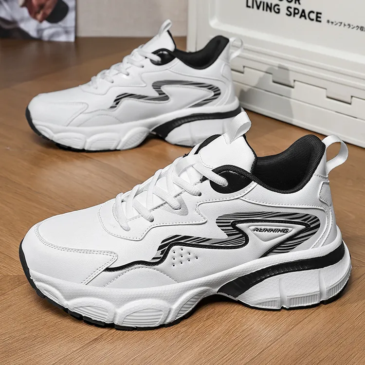 附新款秋冬超纤皮运动休闲鞋男鞋大码防水跑步鞋运动鞋