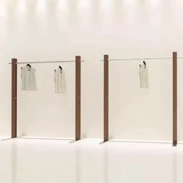 服装店落地展示架不锈钢配胡桃色挂衣架小红书热推陈列架货架新款