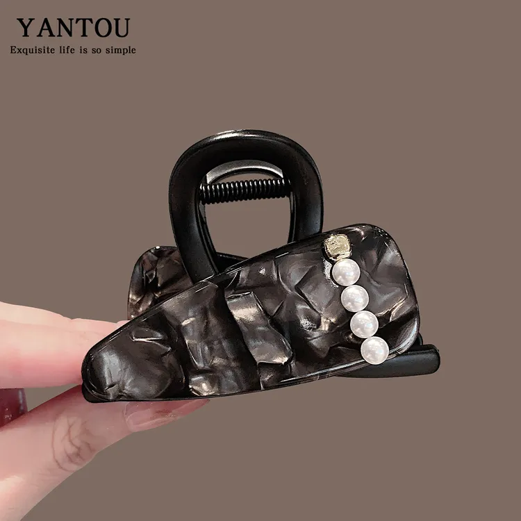 韩式珍珠发夹女发量多鲨鱼夹气质夹子发卡后脑勺盘发抓夹头饰