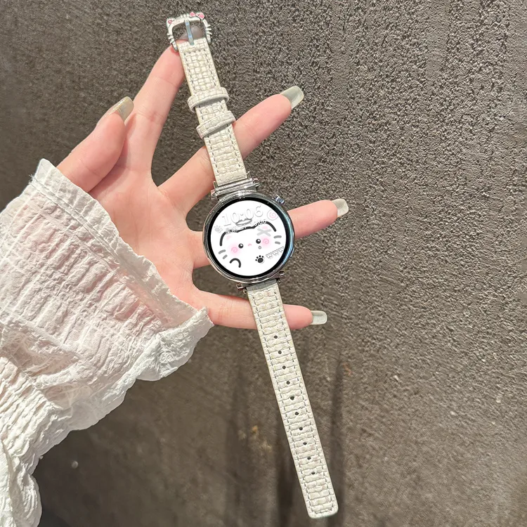 适用于华为gt6手表表带草席纹gt5皮质gt6pro金属猫耳扣gt5pro腕带