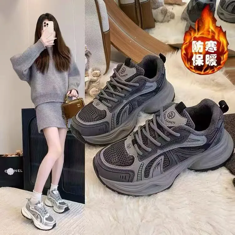 巨好看老厚底老爹运动鞋子女鞋冬季加绒保暖2025新款爆款休闲棉鞋