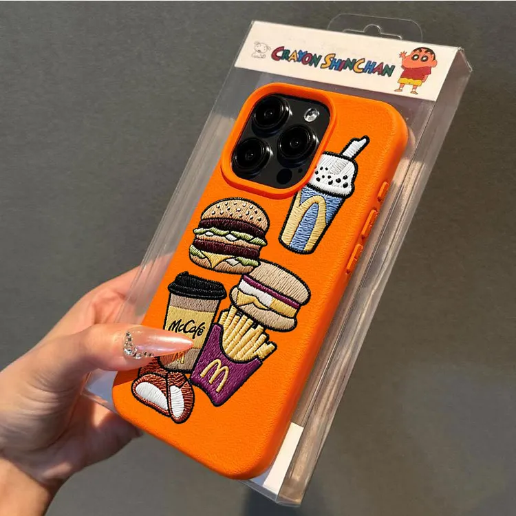 创意汉堡薯条适用苹果16/17手机壳iPhone15promax14荔枝纹13/1211