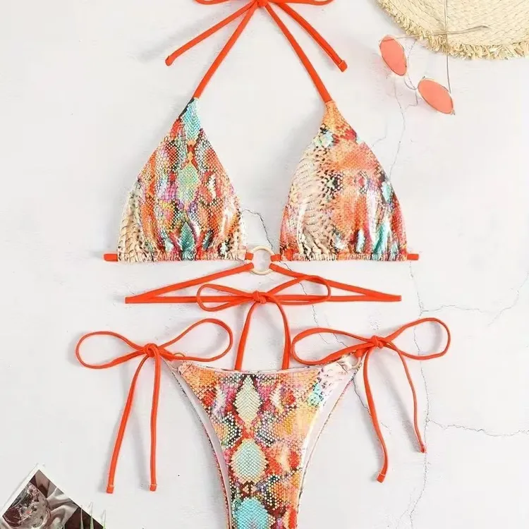 NiceGirl女式分体泳衣性感显瘦沙滩度假蛇纹两件套比基尼潮人时尚