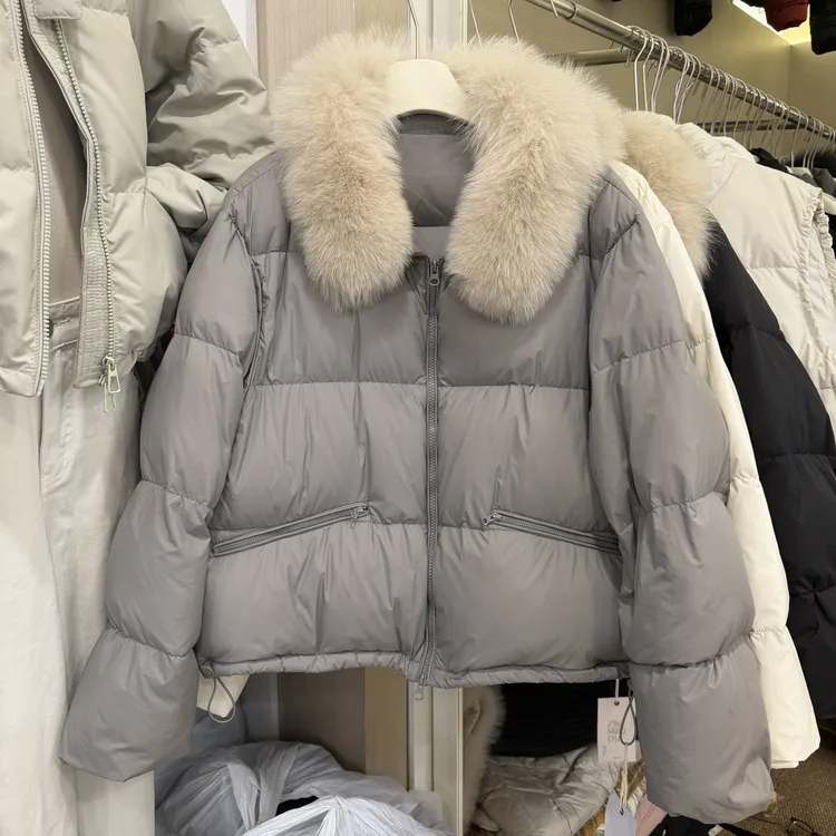 【心软的神】真毛领短款羽绒服女冬90白鸭绒加厚保暖可拆卸外套蓬松