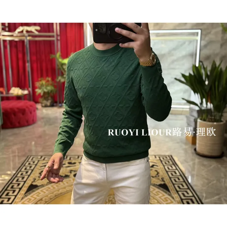 【路易理欧】新款欧货时尚百搭潮流简约纯色绣花菱形格针织衫0466