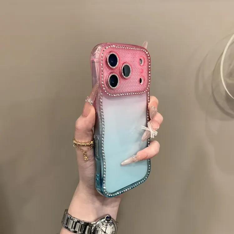 秒变17大视窗适用苹果16promax壳透明波浪边钻iPhone15保护套新款