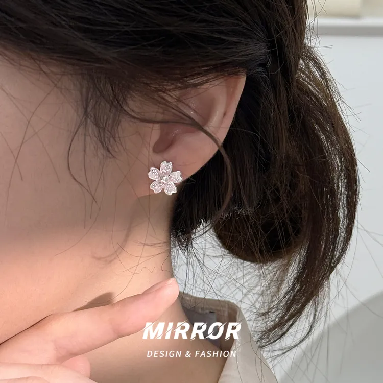 小麋人 925银耳饰 CE9326清新樱花耳钉女小众耳钉女耳环耳饰轻奢