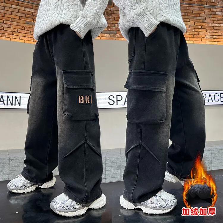 男童牛仔裤秋冬装2025新款儿童秋款中大童男孩工装裤裤子秋季潮酷