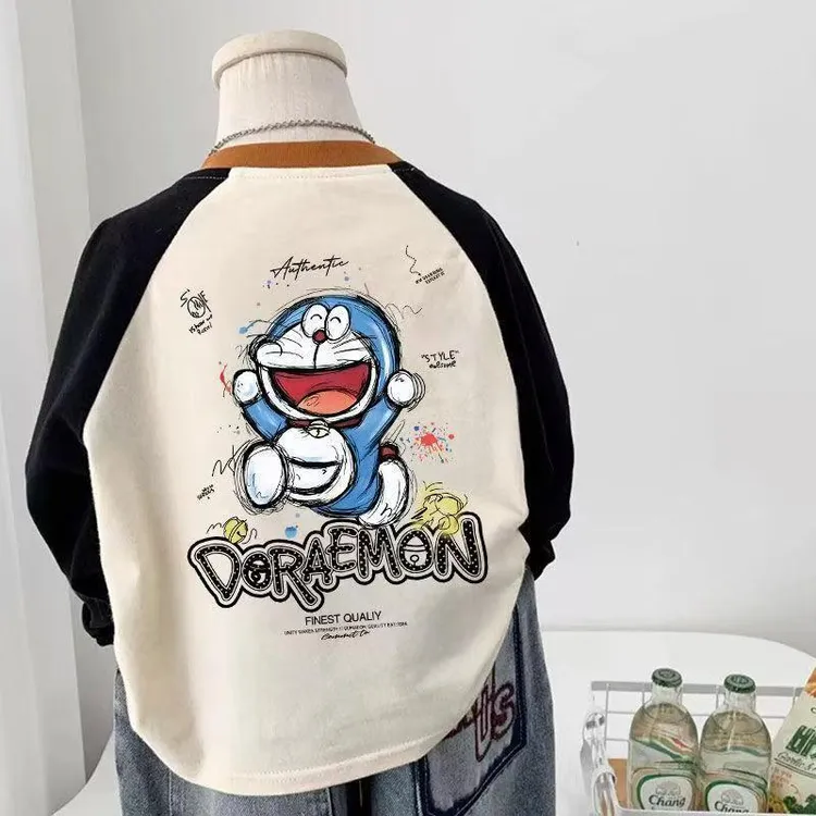 新款童装纯棉儿童打底衫春秋韩版叮当猫印花男女童圆领T恤长袖潮t