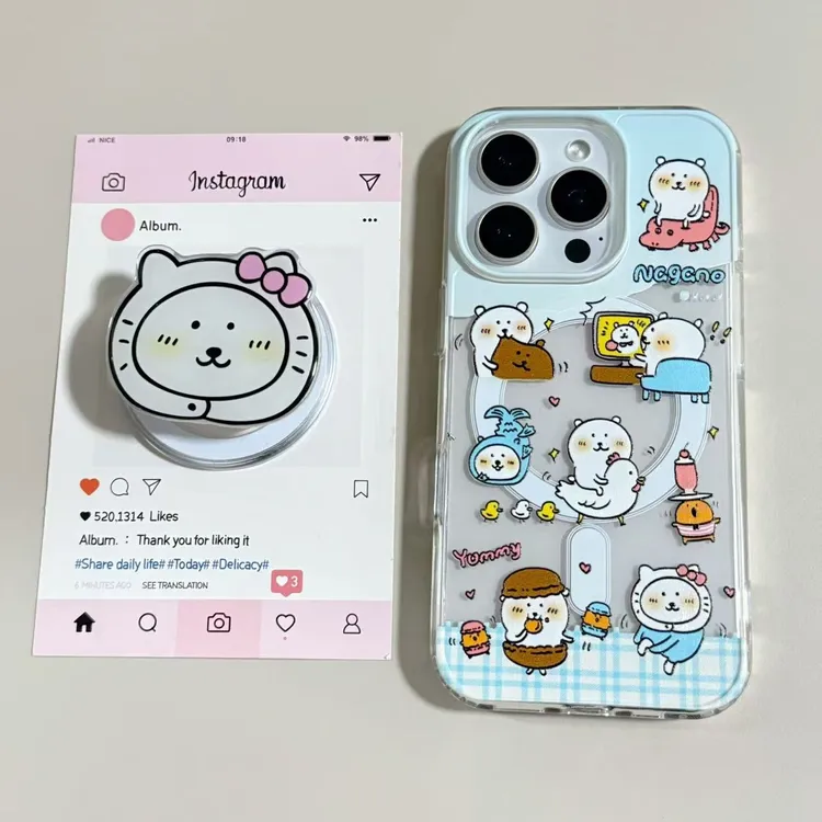 【亚克力磁吸】卡通趣味自嘲熊支架透明手机壳适用苹果17/16/15防摔