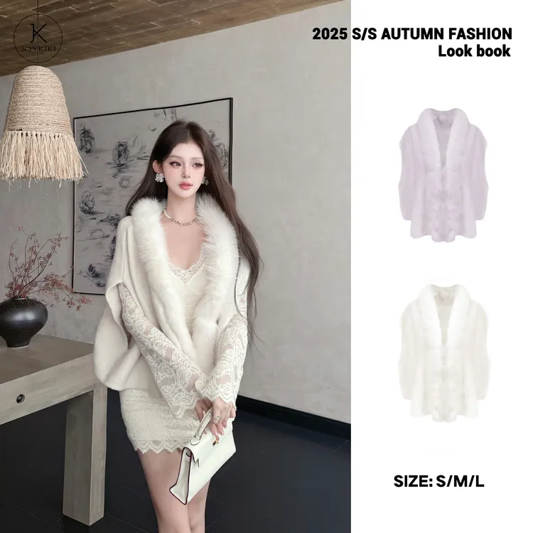 JOYKIKI金金【幸子小姐】秋冬气质优雅百搭毛毛斗篷外套J25D098