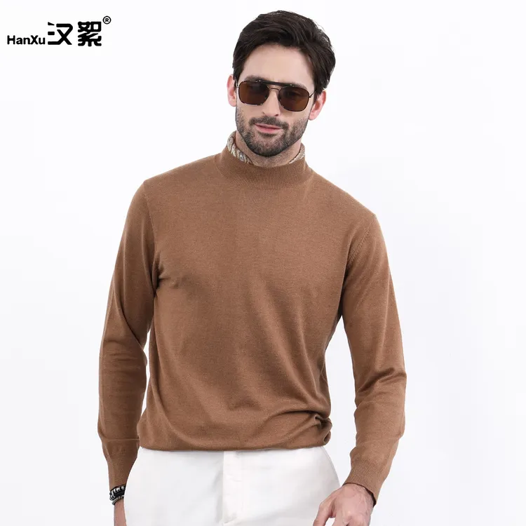 汉絮轻奢羊绒针织衫男士秋冬季半高领毛衣薄款商务休闲保暖打底衫
