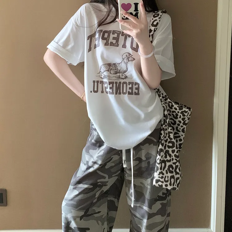 休闲扎染睡衣女短袖长裤夏季宽松设计感小众显瘦运动风家居服套装