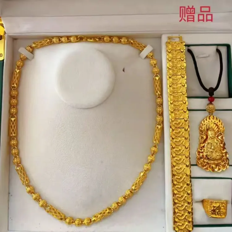 竹节镂空项链  孟加拉矿金 中国风男链子空心