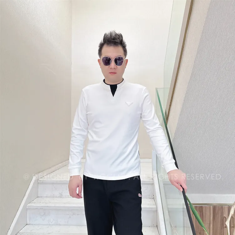 秋冬款ZZD双层领口V型领男士品质高端轻奢洋气长袖t恤潮牌男装
