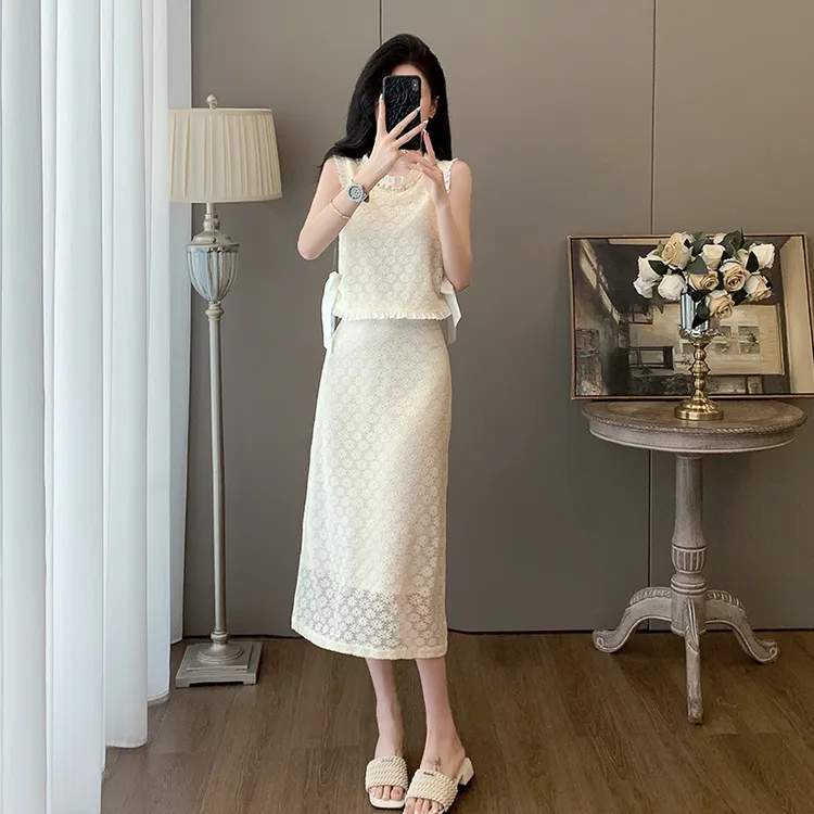 御姐轻熟风套装女夏季新款法式清新甜美度假风无袖上衣半裙两件套