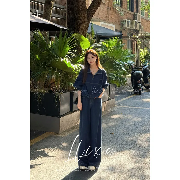 Liixu复古牛仔外套女春2025新款休闲夹克长裤两件套装L51TZ017
