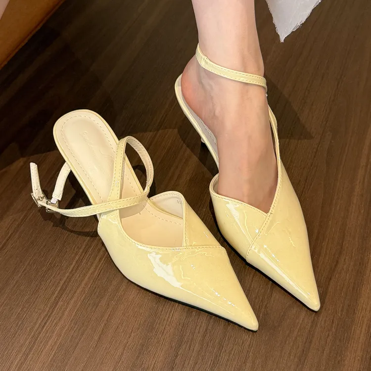 elingstudio 美晕了！爆显瘦V口细高跟鞋女春夏尖头后空浅口凉鞋