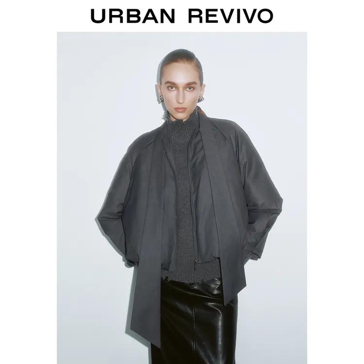 【HOT】UR2025冬季新款女装休闲飘带超宽松棉服外套UWG150065