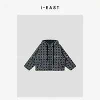 i-EAST 海盐奶盖~撞色格子设计感连帽羽绒服外套-5D 25CA19739