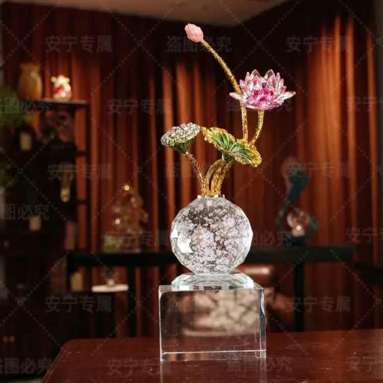 水晶球荷花摆件家居茶几办公桌影视柜酒柜装饰品