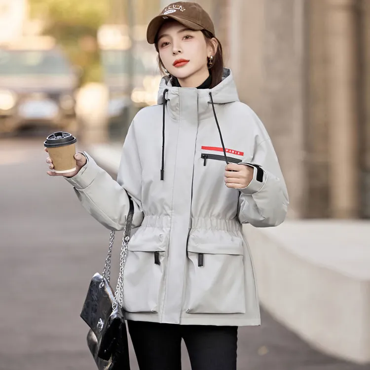 DUCURNO连帽羽绒服女冬季2025年新款宽松中长款收腰加厚保暖外套