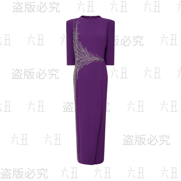 六丑【高定连衣裙】新款时尚高级显瘦腰部重工钉珠连衣裙509LYQ1148