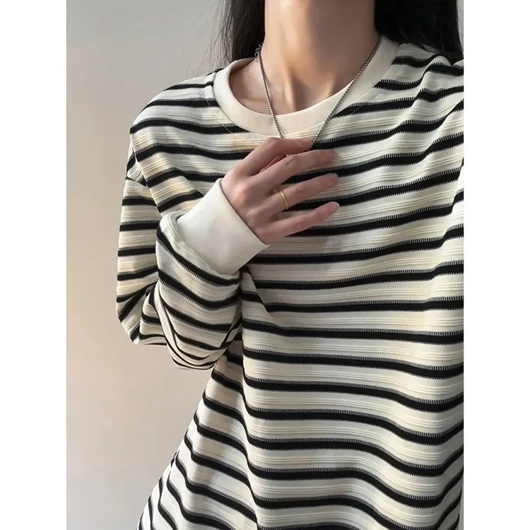 安哥拉红条纹长袖t恤男女秋季cleanfit痞帅高级感春秋海魂打底衫