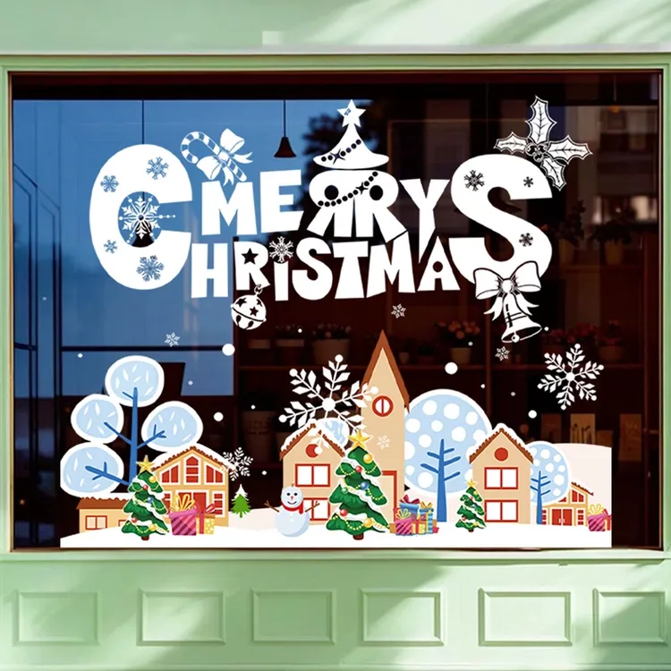 圣诞节商场店铺橱窗静电玻璃门贴装饰