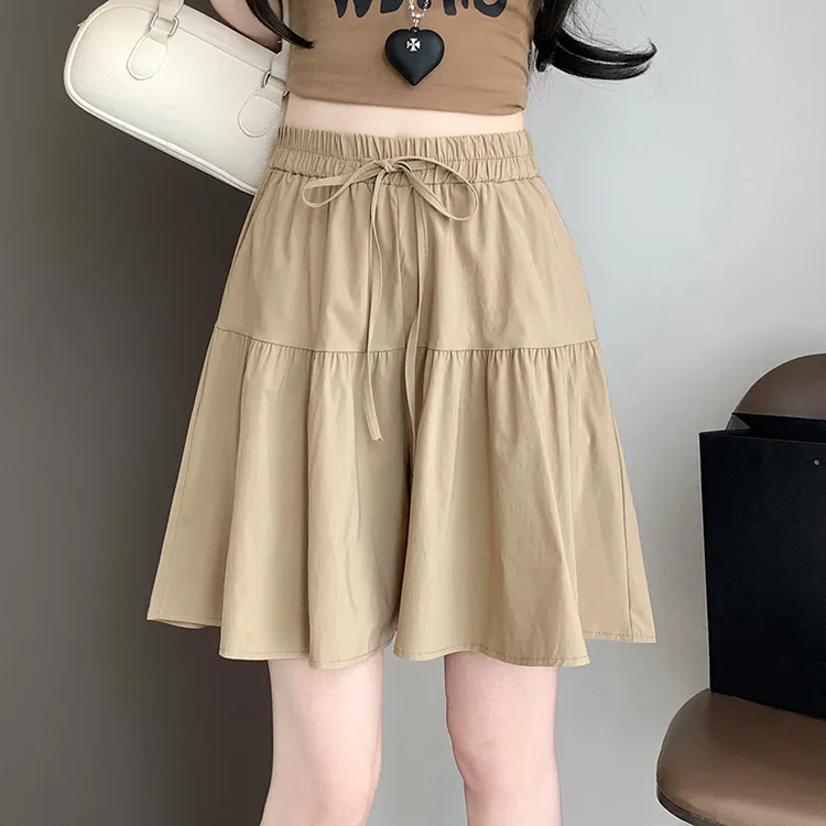 2025夏季新款显瘦花苞裤女冰丝皱麻高腰五分裙裤时尚休闲阔腿短裤